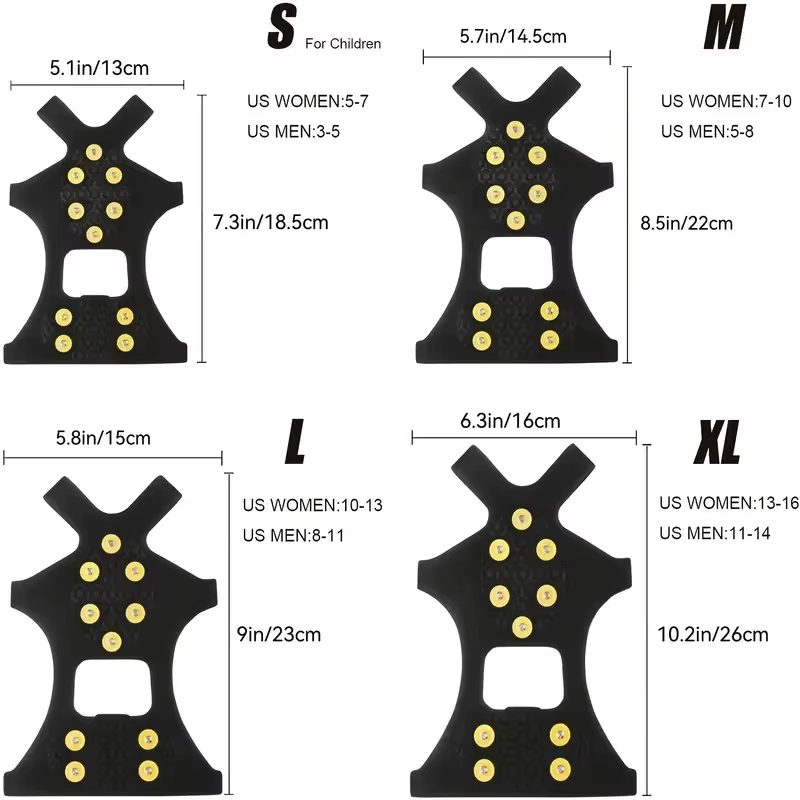 Supplier size chart for the ice cleats